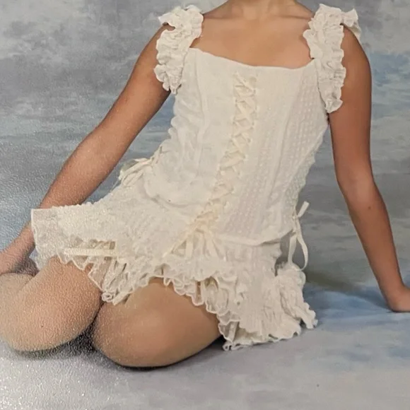 White Ruffled Lace-Up Dress - Picture 1 of 1